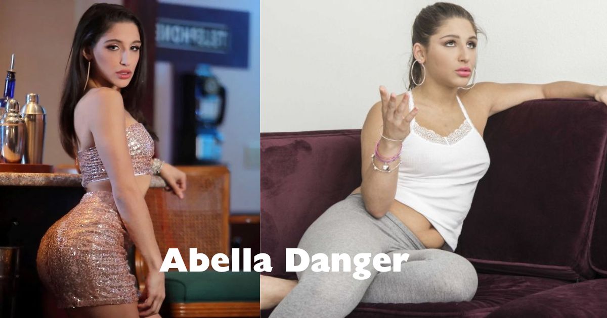 Image of a woman in a bikini alongside text reading "Abella Danger," showcasing her confident and vibrant persona.